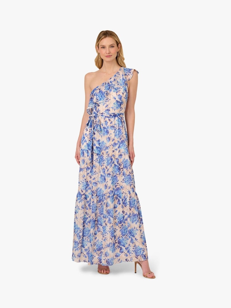 Adrianna Papell Satin Stripe Ankle Blue Dress - Image 2 of 7