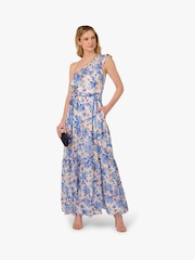 Adrianna Papell Satin Stripe Ankle Blue Dress - Image 5 of 7