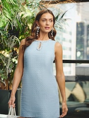 Adrianna Papell Blue Embellished Boucle Shift Dress - Image 1 of 7