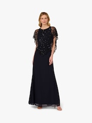 Adrianna Papell Blue Bead Chiffon Long Dress - Image 1 of 6
