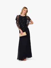 Adrianna Papell Blue Bead Chiffon Long Dress - Image 3 of 6