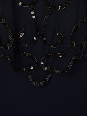 Adrianna Papell Blue Bead Chiffon Long Dress - Image 4 of 6