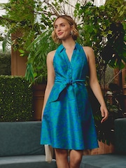 Adrianna Papell Blue Tie Front Printed Short Dress - Image 1 of 6