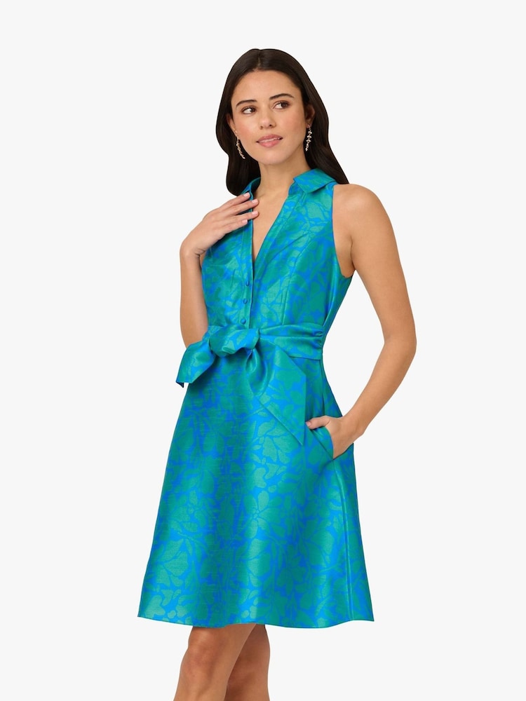 Adrianna Papell Blue Tie Front Printed Short Dress - Image 2 of 6