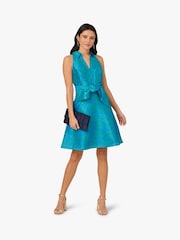 Adrianna Papell Blue Tie Front Printed Short Dress - Image 3 of 6