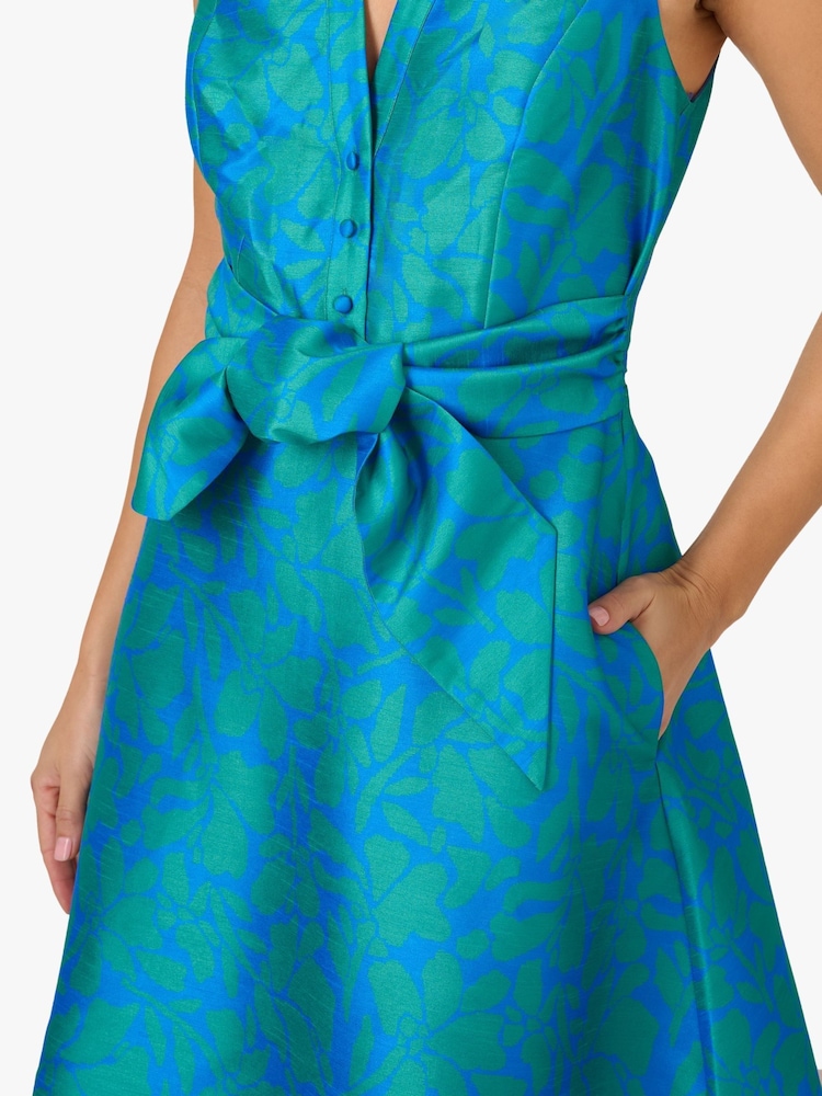 Adrianna Papell Blue Tie Front Printed Short Dress - Image 6 of 6