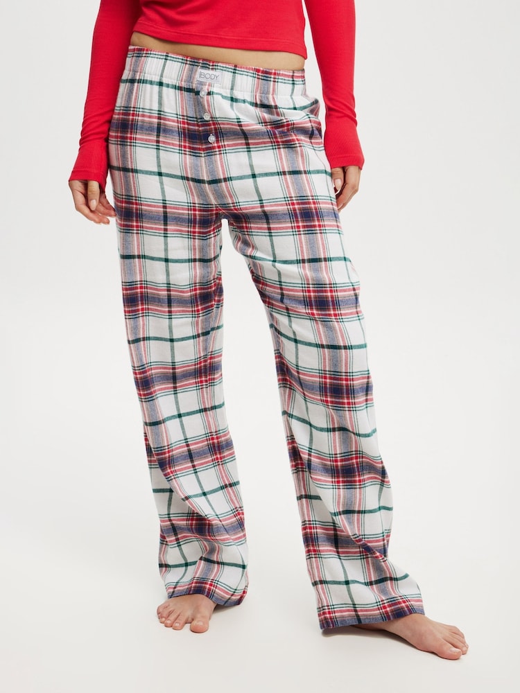 Cotton On Navy/Green/Red Boyfriend Flannel Wide Leg Boxer Trousers - Image 1 of 5