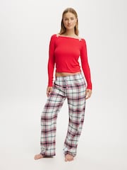 Cotton On Navy/Green/Red Boyfriend Flannel Wide Leg Boxer Trousers - Image 2 of 5