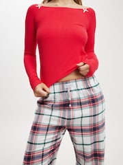 Cotton On Navy/Green/Red Boyfriend Flannel Wide Leg Boxer Trousers - Image 4 of 5