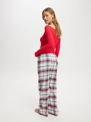 Cotton On Navy/Green/Red Boyfriend Flannel Wide Leg Boxer Trousers - Image 5 of 5
