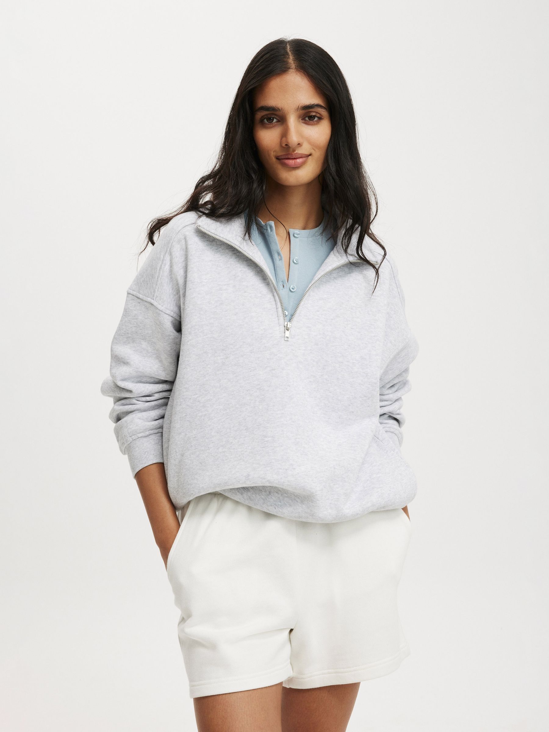 Buy Cotton On Grey Oversized Classic Fleece Half Zip Sweatshirt