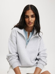 Cotton On Grey Oversized Classic Fleece Half Zip Sweatshirt - Image 4 of 4