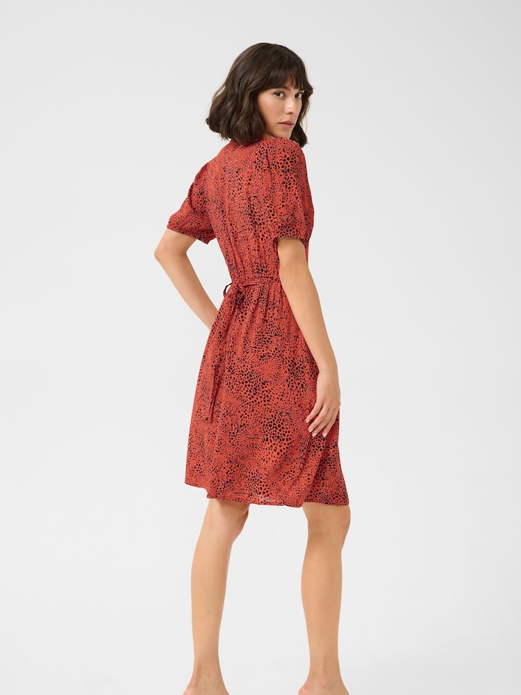 Kaffe Red KAliana V-Neck Short Sleeve Mini Dress - Image 2 of 6
