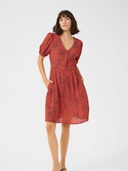 Kaffe Red KAliana V-Neck Short Sleeve Mini Dress - Image 3 of 6