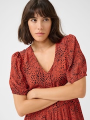 Kaffe Red KAliana V-Neck Short Sleeve Mini Dress - Image 4 of 6