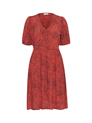 Kaffe Red KAliana V-Neck Short Sleeve Mini Dress - Image 5 of 6