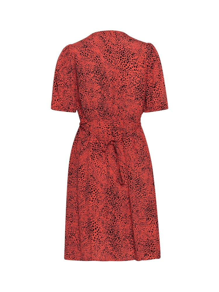 Kaffe Red KAliana V-Neck Short Sleeve Mini Dress - Image 6 of 6