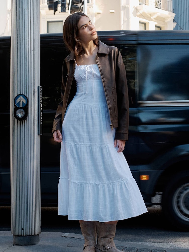 Cotton On White Aria Corset Detail Maxi 100% Cotton Dress - Image 1 of 5