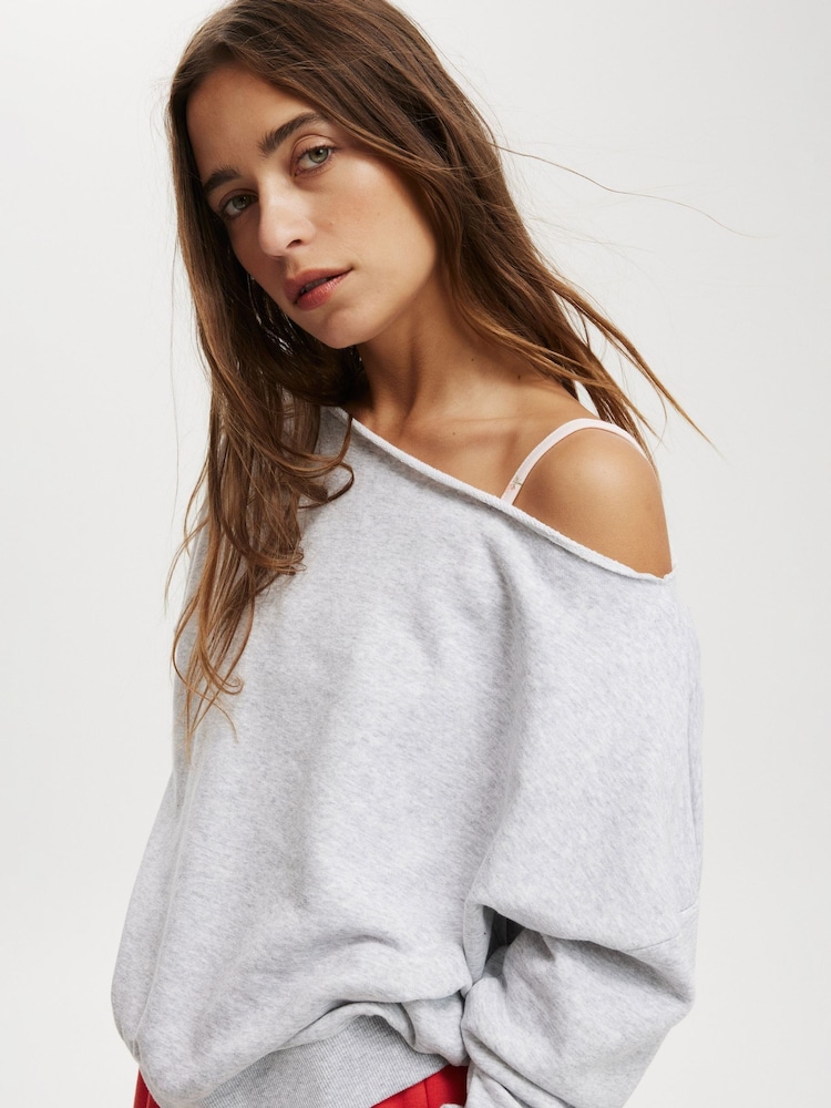 Cotton On Grey Classic Fleece Off The Shoulder Sweatshirt - Image 4 of 4