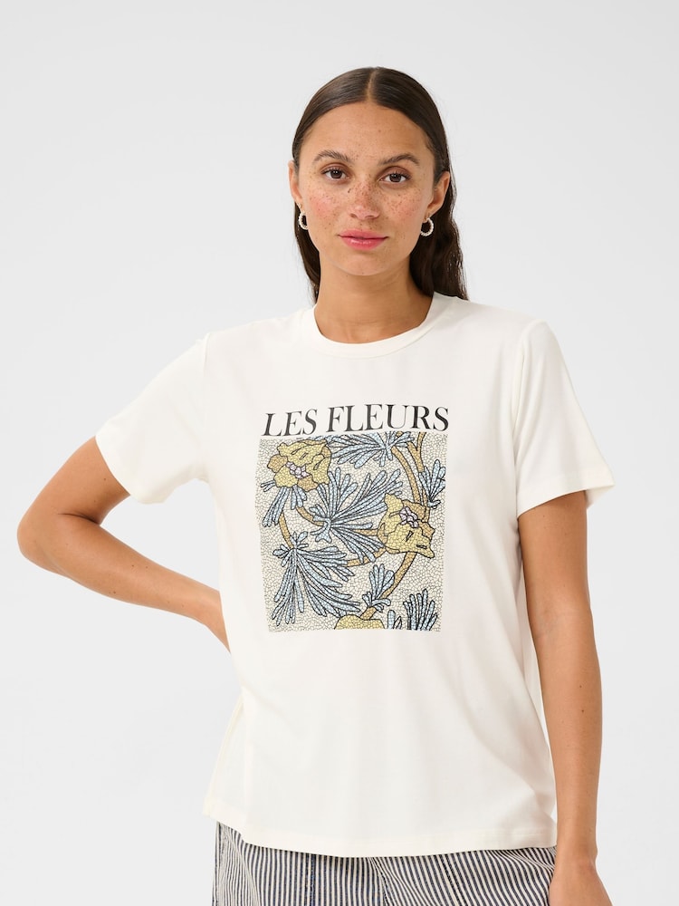 Kaffe KAjulie Short Sleeve Printed White T-Shirt - Image 1 of 6