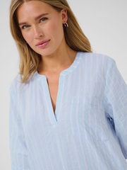 Kaffe Blue 100% Cotton KAsara Short Sleeve Kaftan Midi Dress - Image 2 of 5