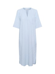 Kaffe Blue 100% Cotton KAsara Short Sleeve Kaftan Midi Dress - Image 4 of 5