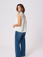 Kaffe KAliany Via V-Neck Sleeveless White Blouse - Image 2 of 6