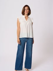 Kaffe KAliany Via V-Neck Sleeveless White Blouse - Image 3 of 6