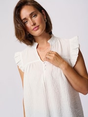 Kaffe KAliany Via V-Neck Sleeveless White Blouse - Image 4 of 6