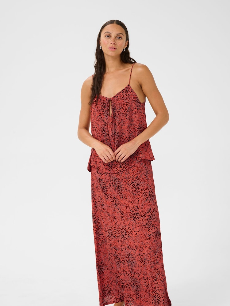 Kaffe Red KAliana Side Split Maxi Skirt - Image 2 of 6