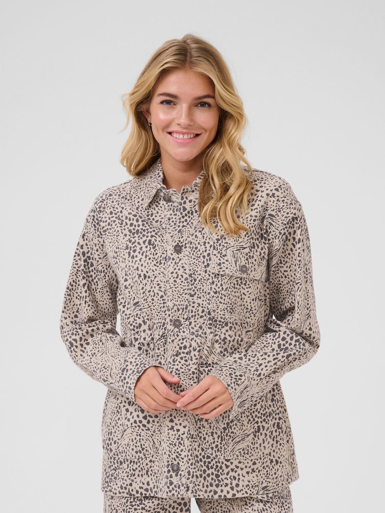 Kaffe Natural KAlisa Long Sleeve Animal Print Jacket - Image 1 of 5 Kaffe Natural KAlisa Long Sleeve Animal Print Jacket - Image 1 of 5