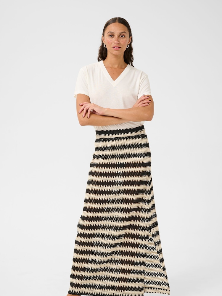 Kaffe 100% Cotton KAmolin Lace Striped Maxi Black Skirt - Image 1 of 5