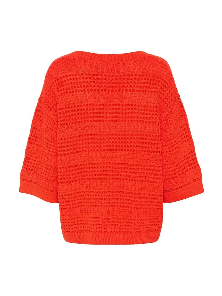 Kaffe Red KAteresa V-Neck 3/4 Sleeve Knit Pullover Jumper - Image 5 of 5