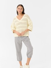 Kaffe Cream KAteresa V-Neck 3/4 Sleeve Pullover Jumper - Image 2 of 6