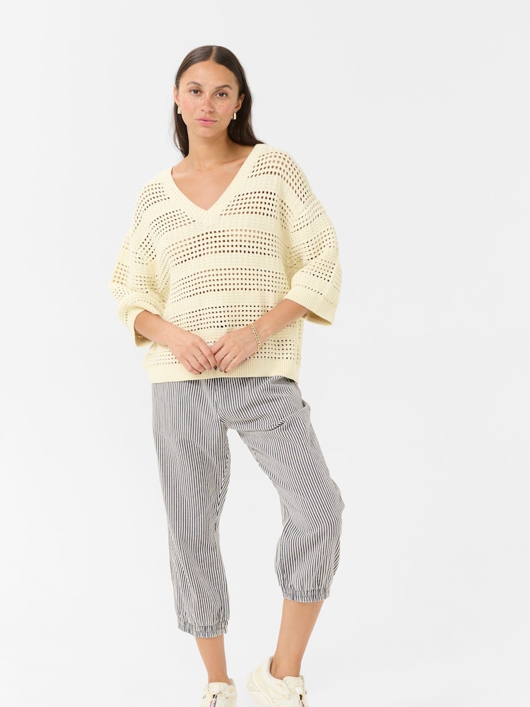 Kaffe Cream KAteresa V-Neck 3/4 Sleeve Pullover Jumper - Image 2 of 6