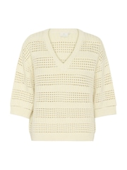 Kaffe Cream KAteresa V-Neck 3/4 Sleeve Pullover Jumper - Image 5 of 6