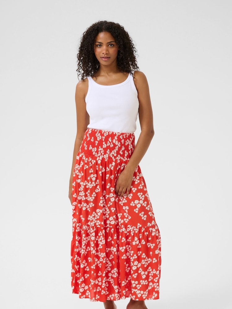 Kaffe Red KAmaxi Smock Maxi Skirt - Image 2 of 6