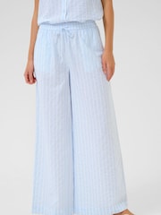 Kaffe Blue KAsara Wide Leg Striped 100% Cotton Trousers - Image 1 of 6