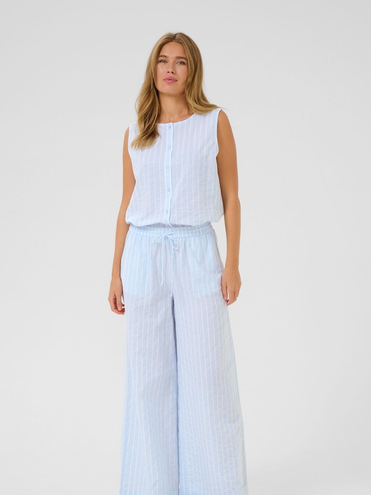 Kaffe Blue KAsara Wide Leg Striped 100% Cotton Trousers - Image 2 of 6 Kaffe Blue KAsara Wide Leg Striped 100% Cotton Trousers - Image 2 of 6