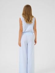 Kaffe Blue KAsara Wide Leg Striped 100% Cotton Trousers - Image 3 of 6