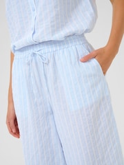 Kaffe Blue KAsara Wide Leg Striped 100% Cotton Trousers - Image 4 of 6