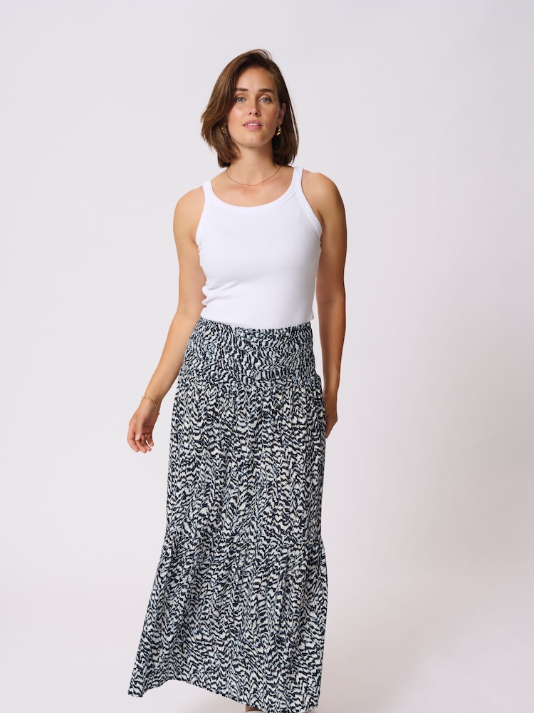Kaffe Blue KAmaxi A-Line Smock Maxi Skirt - Image 2 of 6