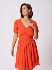 Kaffe Red KAronna V-Neck Short Sleeve Dress - Image 1 of 6