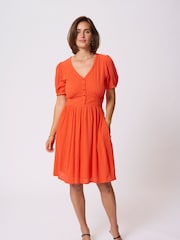 Kaffe Red KAronna V-Neck Short Sleeve Dress - Image 2 of 6