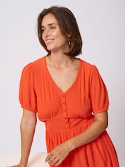 Kaffe Red KAronna V-Neck Short Sleeve Dress - Image 4 of 6