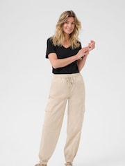 Cream Natural CROtilie Drawstring Waist Trousers - Image 2 of 5