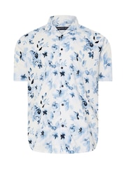 BadRhino Big & Tall White Chrome Peached Short Sleeve Revere Collar 100% Cotton Shirt - Image 1 of 2
