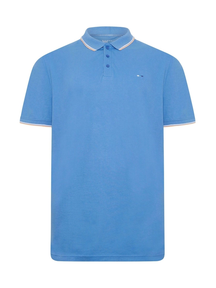 BadRhino Big & Tall Blue Pique Tipped Polo Shirt - Image 1 of 2