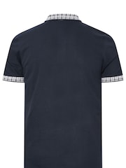 BadRhino Big & Tall Blue Jacquard Checked Collar 100% Cotton Polo Shirt - Image 2 of 2