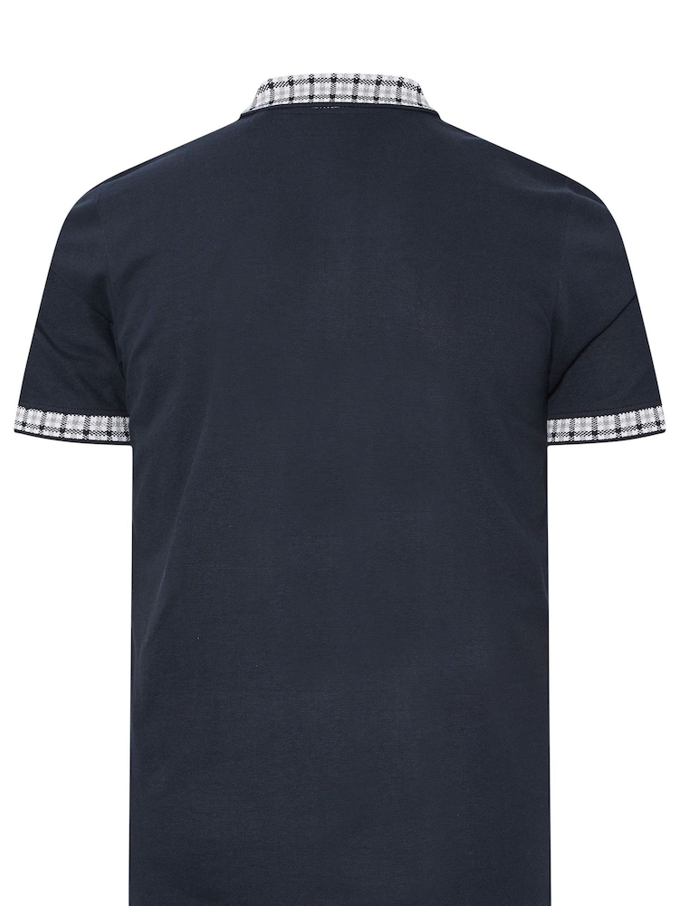 BadRhino Big & Tall Blue Jacquard Checked Collar 100% Cotton Polo Shirt - Image 2 of 2
